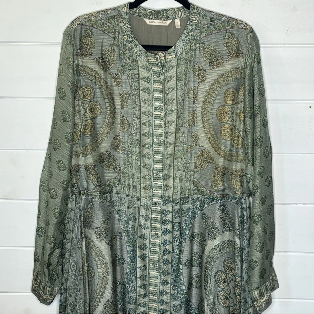 Soft Surroundings Women’s Jardin Majorelle Sage Asymmetrical Maxi Dress Size 1X - Picture 3 of 11